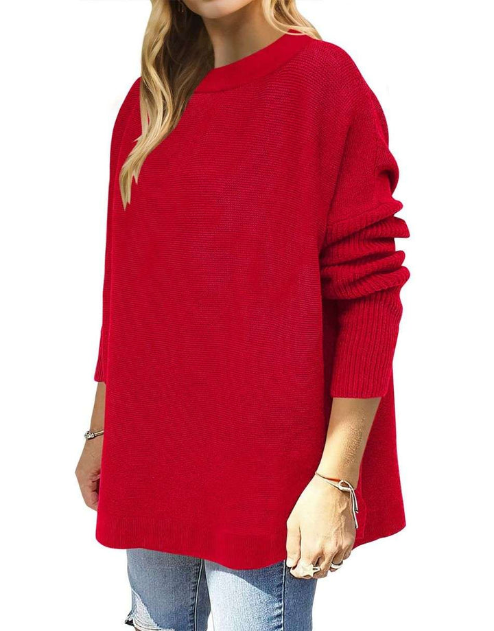 Anrabess Oversized High Low Hem Knit Tunic Pullover Sweater Tops