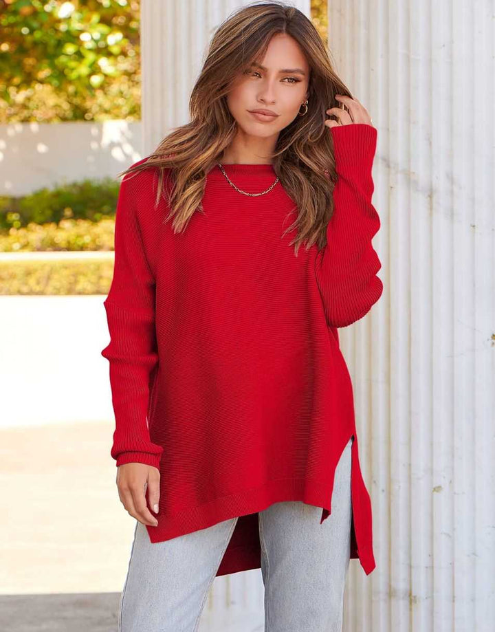 Anrabess Oversized High Low Hem Knit Tunic Pullover Sweater Tops