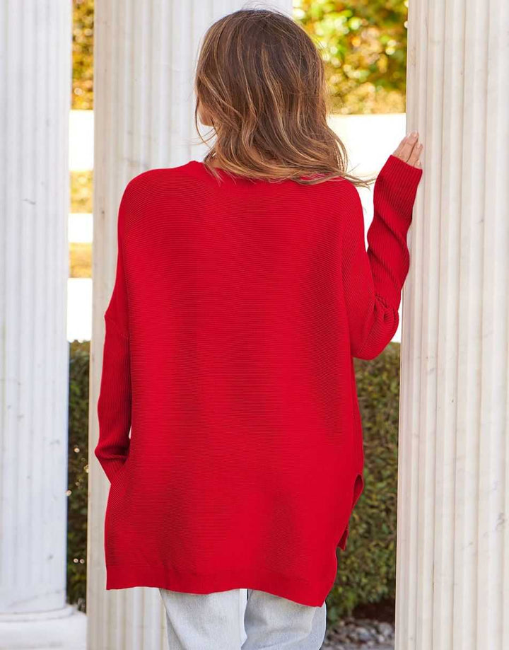 Anrabess Oversized High Low Hem Knit Tunic Pullover Sweater Tops
