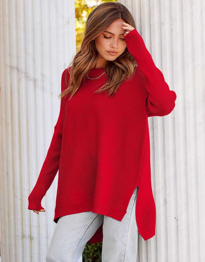 Anrabess Oversized High Low Hem Knit Tunic Pullover Sweater Tops