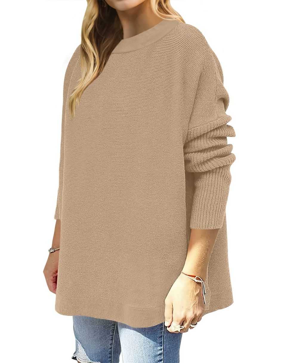 Anrabess Oversized High Low Hem Knit Tunic Pullover Sweater Tops