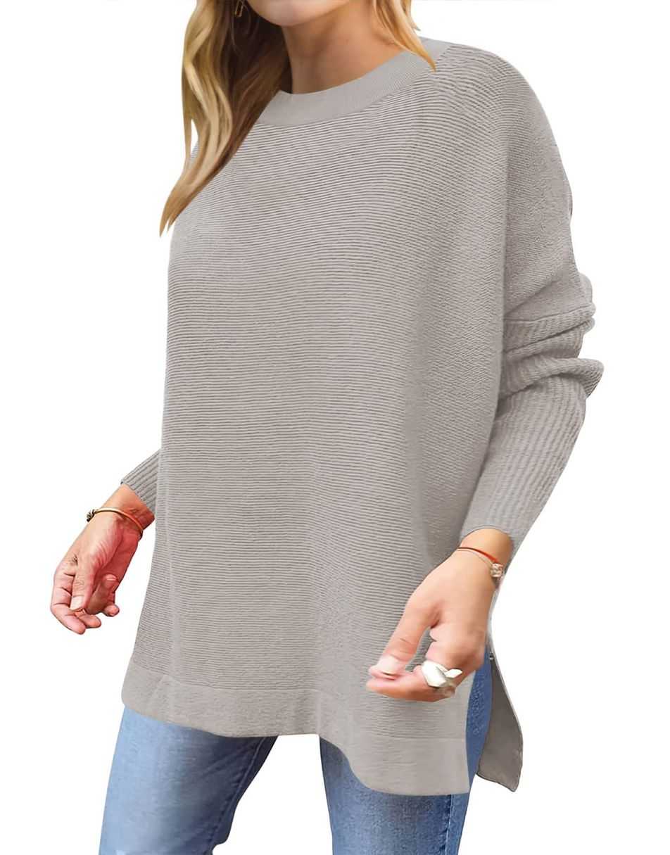 Anrabess Oversized High Low Hem Knit Tunic Pullover Sweater Tops