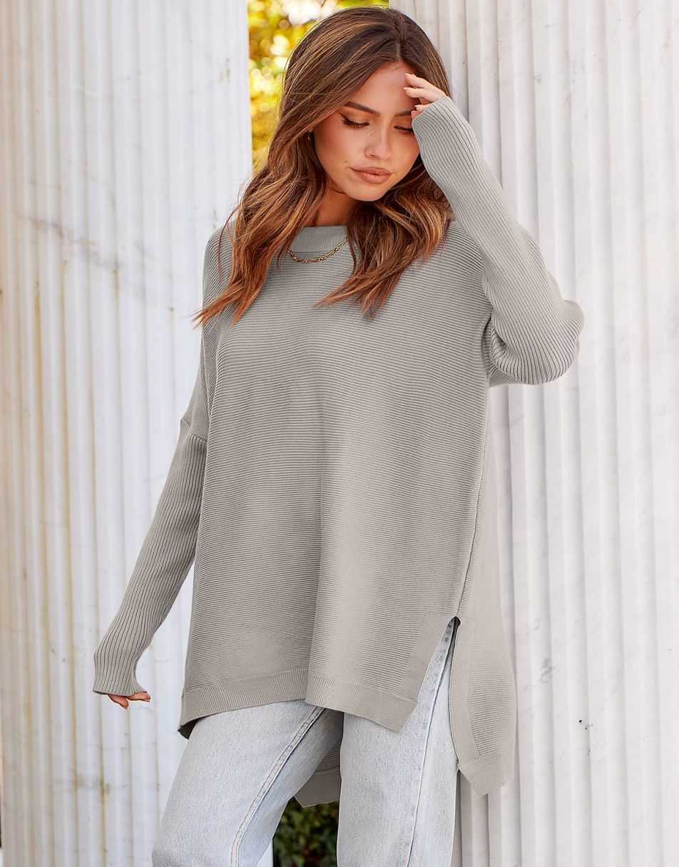 Anrabess Oversized High Low Hem Knit Tunic Pullover Sweater Tops
