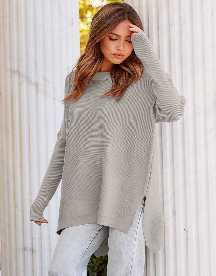 Anrabess Oversized High Low Hem Knit Tunic Pullover Sweater Tops