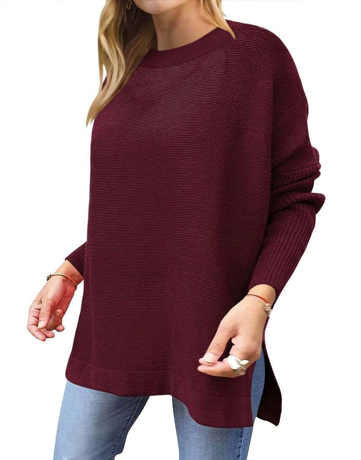 Anrabess Oversized High Low Hem Knit Tunic Pullover Sweater Tops
