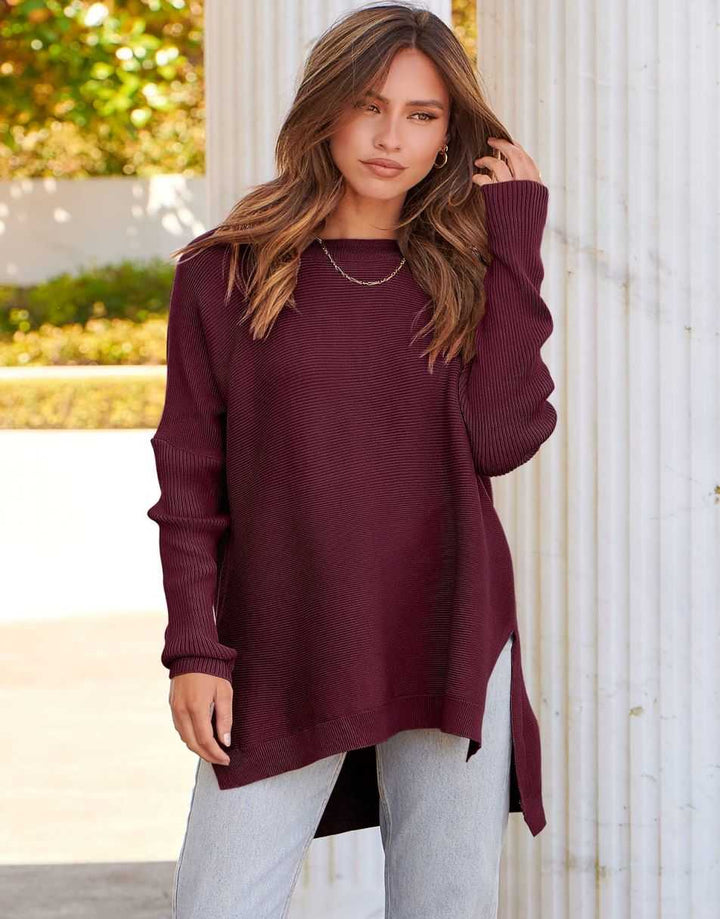 Anrabess Oversized High Low Hem Knit Tunic Pullover Sweater Tops