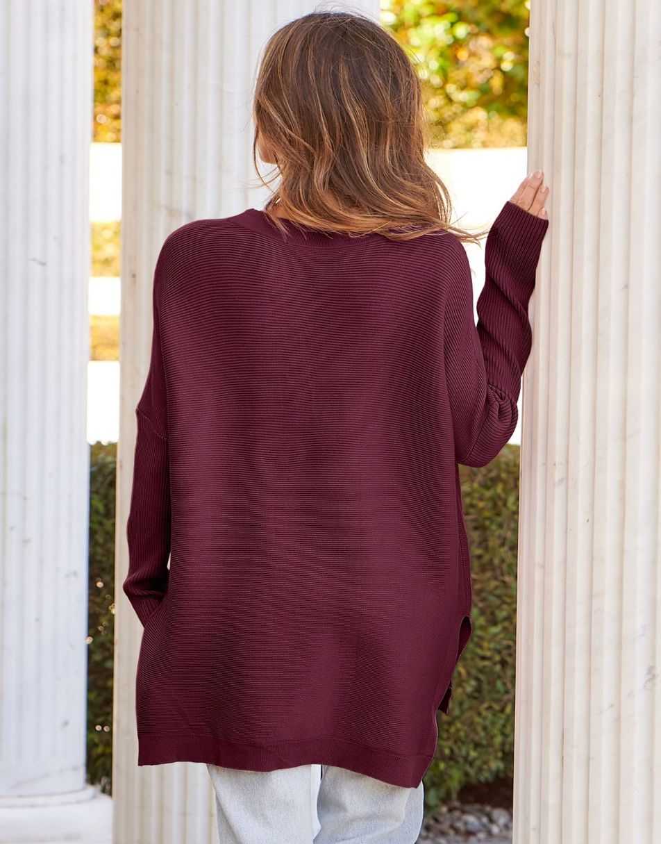 Anrabess Oversized High Low Hem Knit Tunic Pullover Sweater Tops