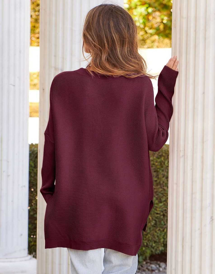Anrabess Oversized High Low Hem Knit Tunic Pullover Sweater Tops