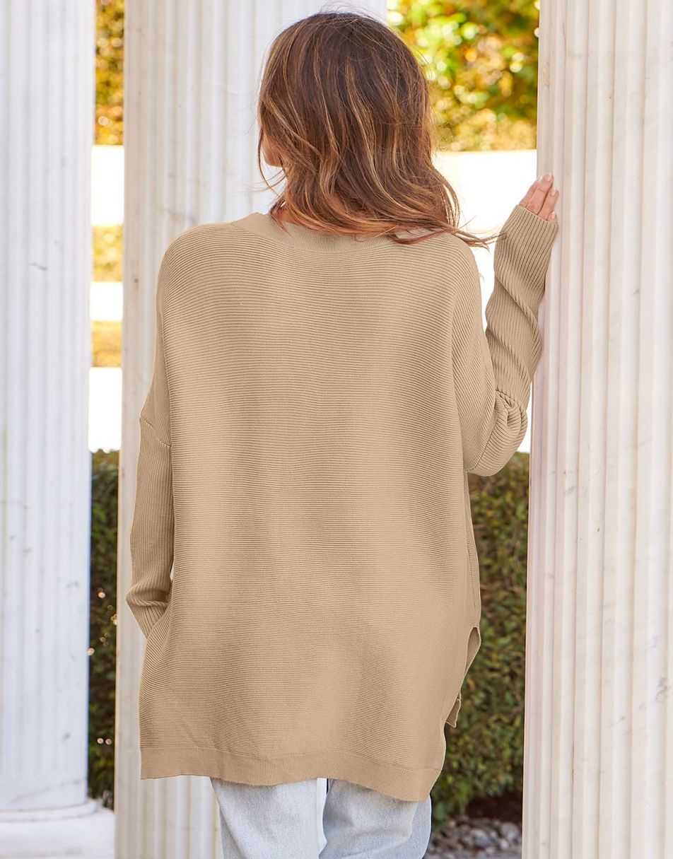 Anrabess Oversized High Low Hem Knit Tunic Pullover Sweater Tops