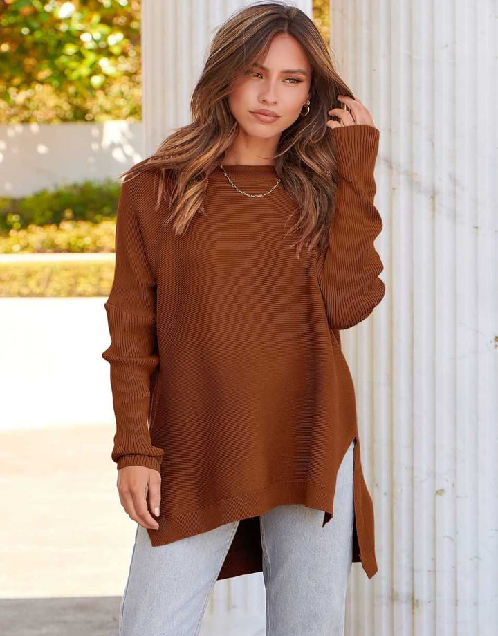 Anrabess Oversized High Low Hem Knit Tunic Pullover Sweater Tops