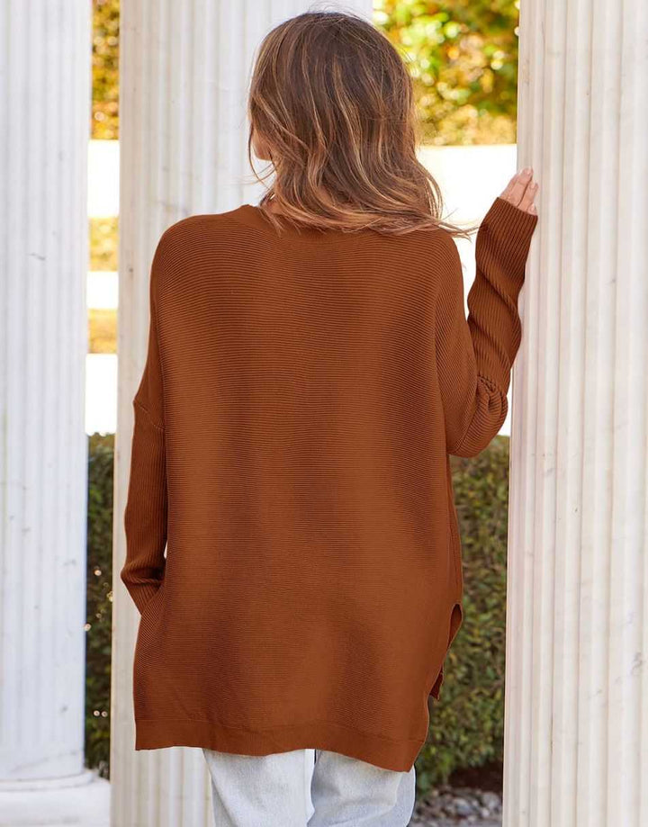 Anrabess Oversized High Low Hem Knit Tunic Pullover Sweater Tops
