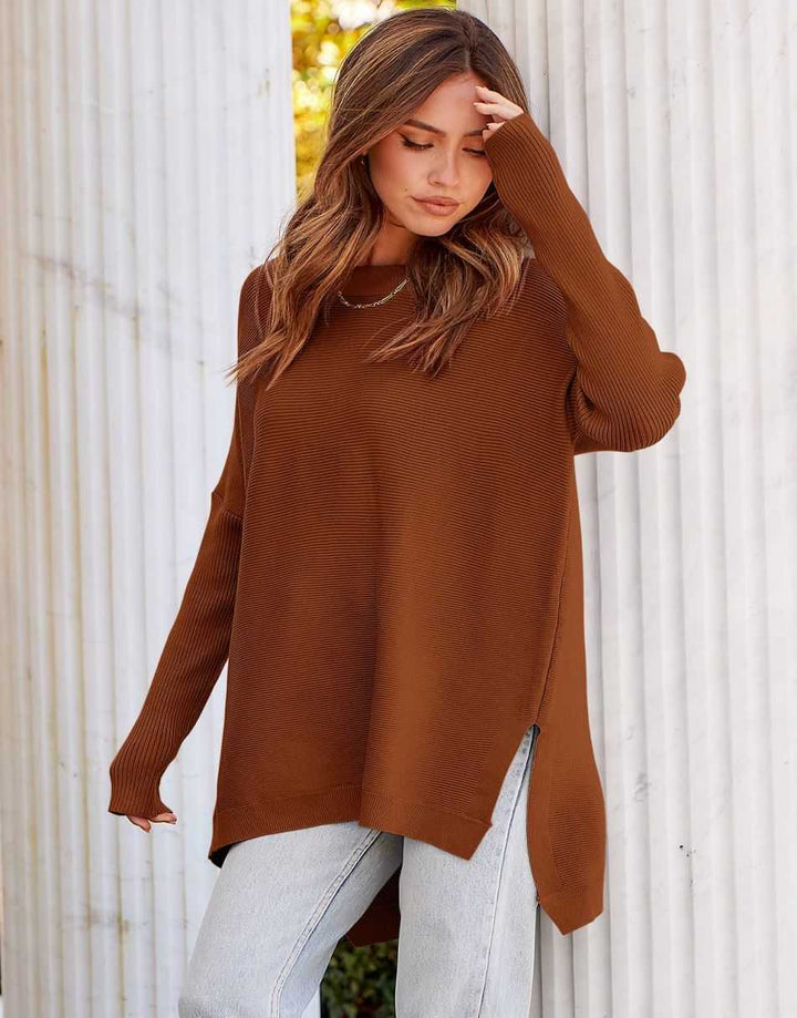 Anrabess Oversized High Low Hem Knit Tunic Pullover Sweater Tops