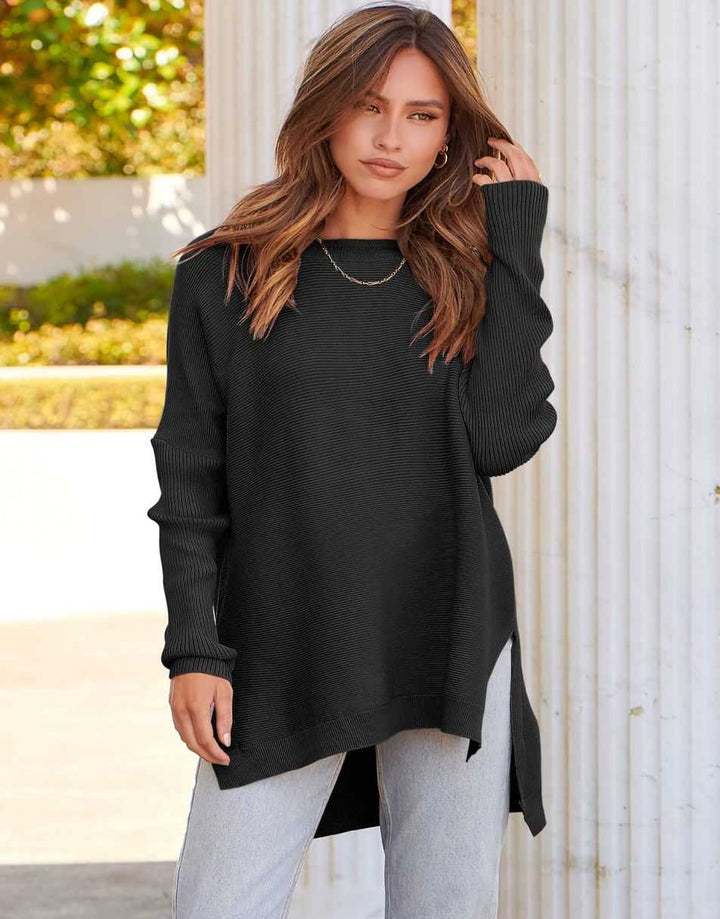 Anrabess Oversized High Low Hem Knit Tunic Pullover Sweater Tops