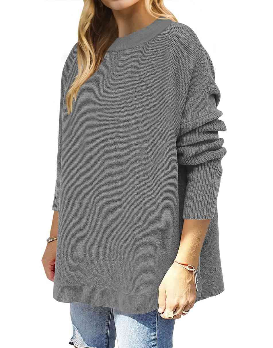 Anrabess Oversized High Low Hem Knit Tunic Pullover Sweater Tops