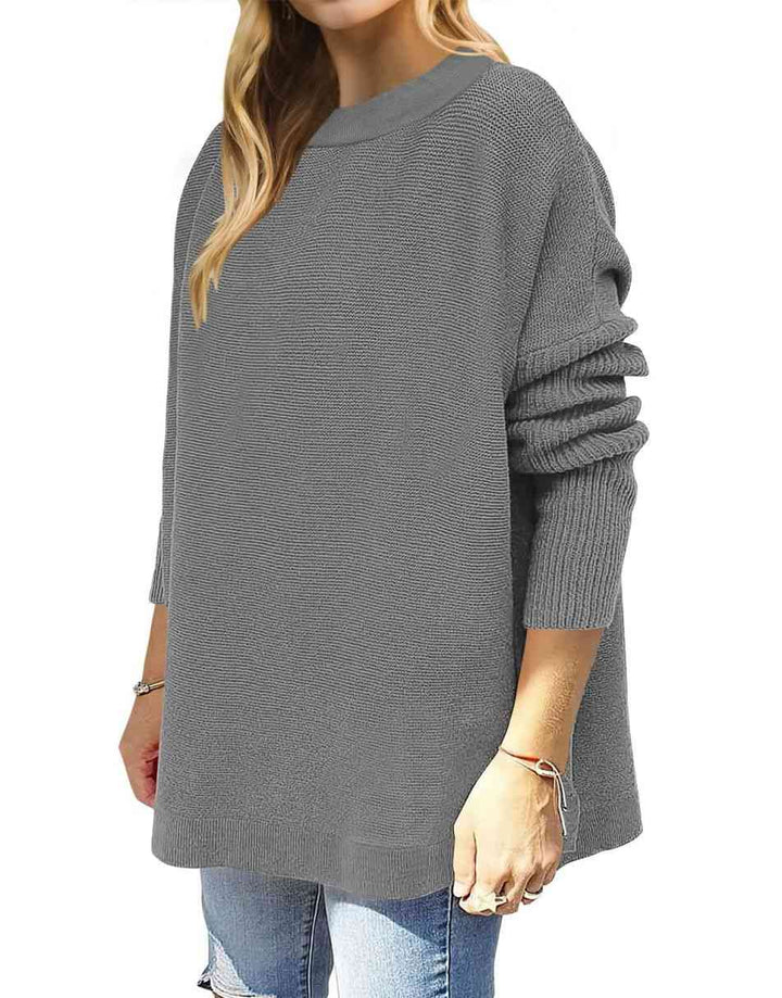 Anrabess Oversized High Low Hem Knit Tunic Pullover Sweater Tops