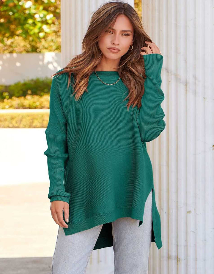 Anrabess Oversized High Low Hem Knit Tunic Pullover Sweater Tops