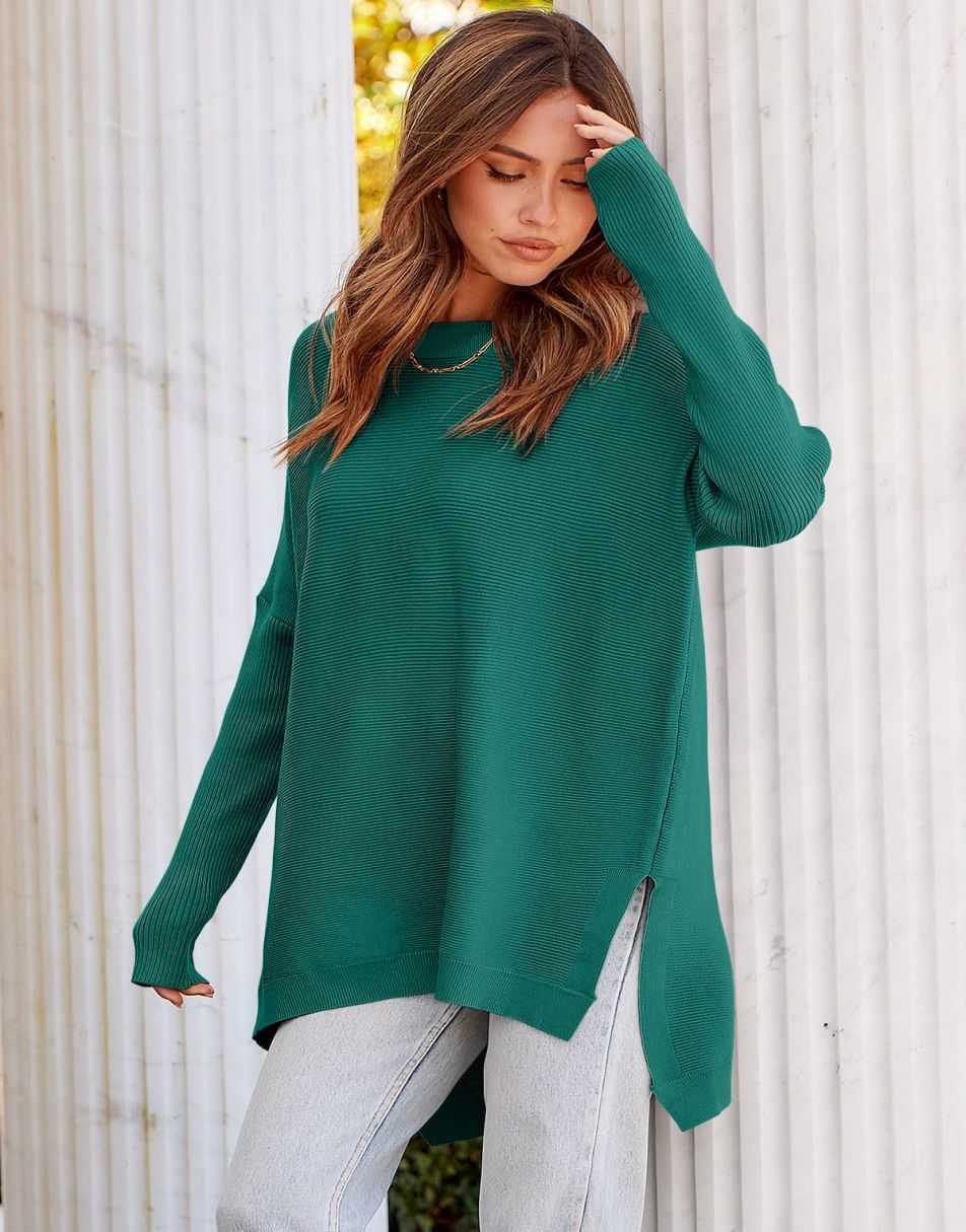 Anrabess Oversized High Low Hem Knit Tunic Pullover Sweater Tops