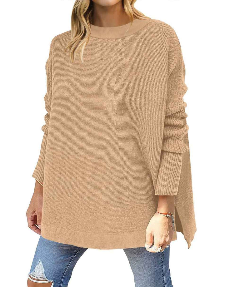 Anrabess Oversized High Low Hem Knit Tunic Pullover Sweater Tops