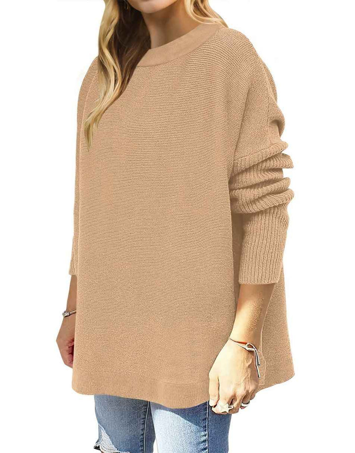 Anrabess Oversized High Low Hem Knit Tunic Pullover Sweater Tops