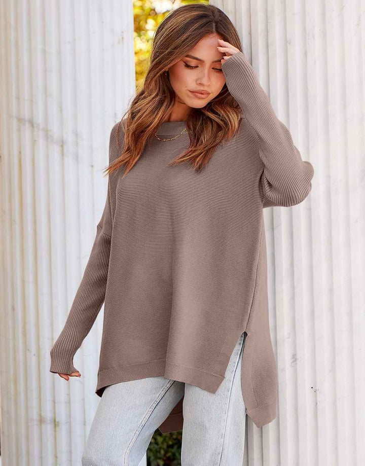Anrabess Oversized High Low Hem Knit Tunic Pullover Sweater Tops