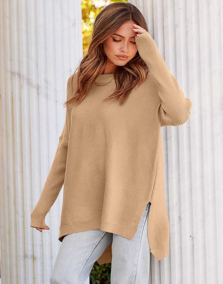 Anrabess Oversized High Low Hem Knit Tunic Pullover Sweater Tops