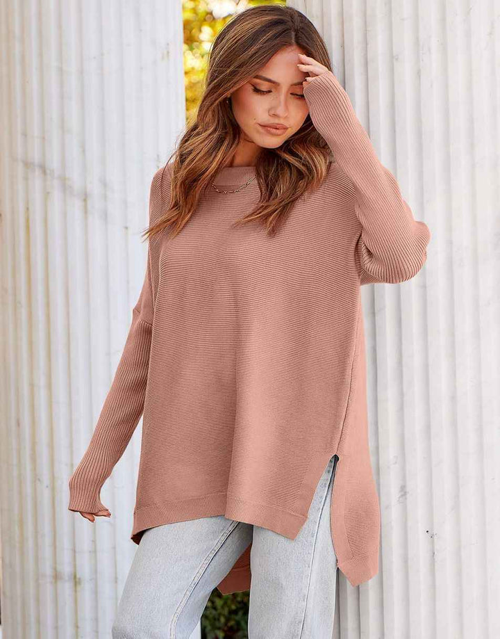 Anrabess Oversized High Low Hem Knit Tunic Pullover Sweater Tops