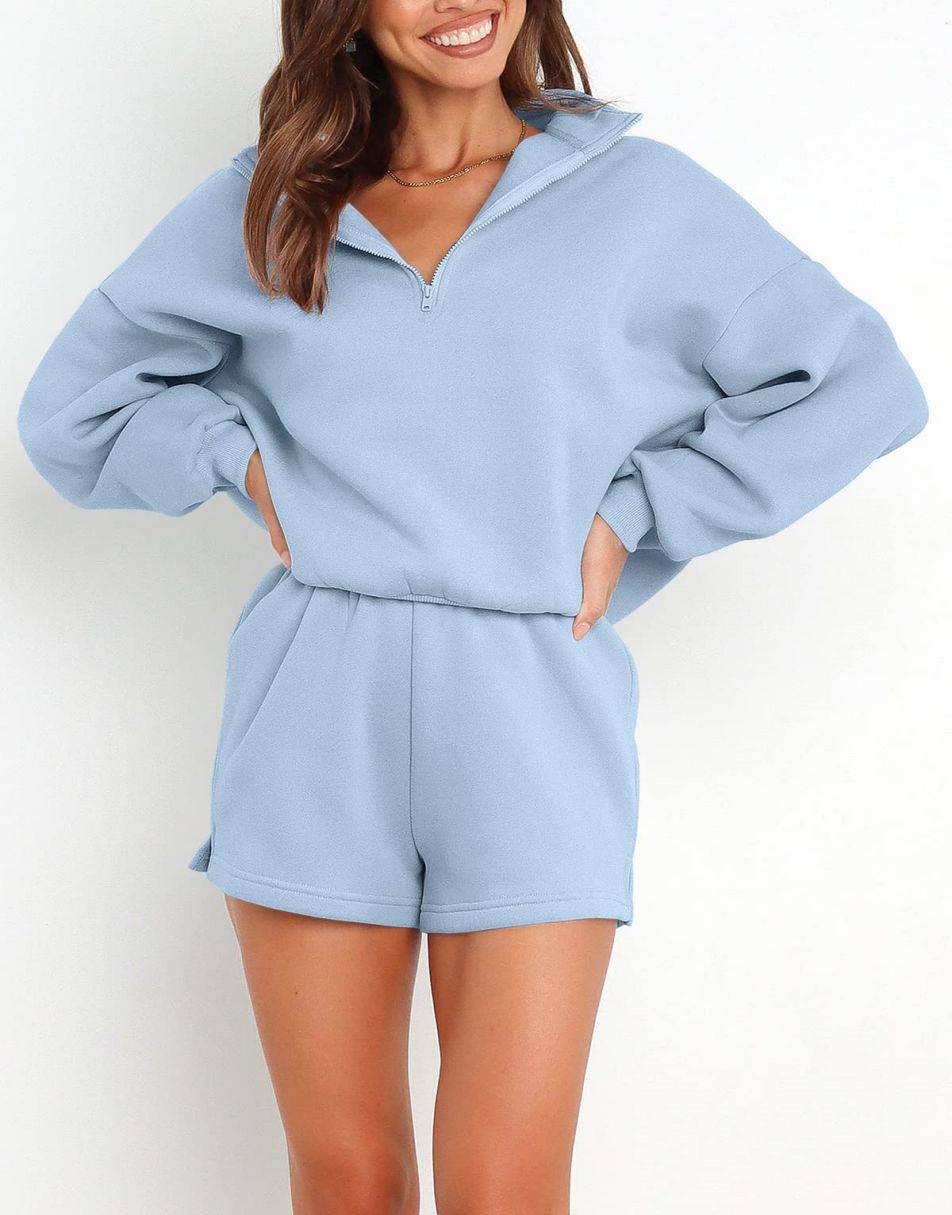 ANRABESS Women's Oversized 2 Piece Lounge Sets Fall Outfits 2023 Long Sleeve Cozy Casual Pajamas Short Sweatsuit Sets