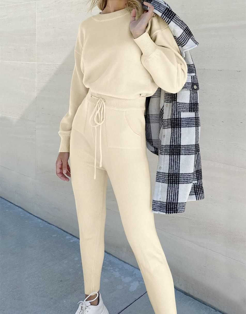 ANRABESS White Lounge Sets Women Clothing Knit Comfy Lounge Sets Drawstring  Pants Sweatsuits Indoor B4Ci02-baise-S at  Women's Clothing store
