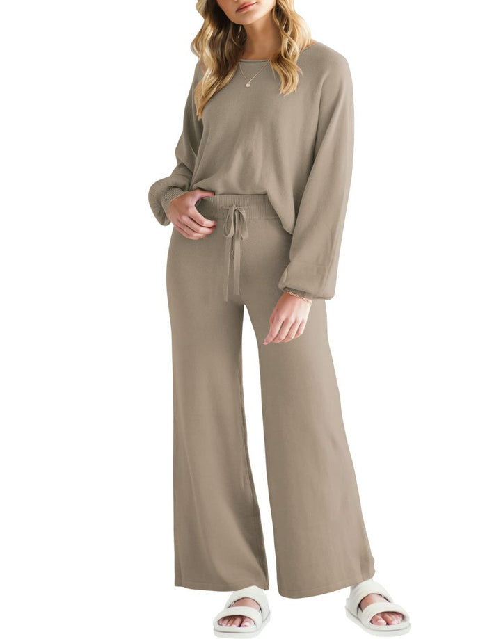 Anrabess Sweatsuit Crop Top with Wide Leg Pants  Sets