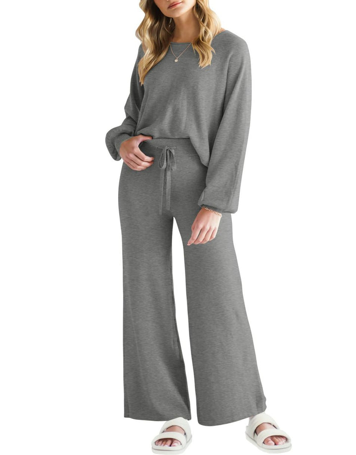 Anrabess Sweatsuit Crop Top with Wide Leg Pants  Sets