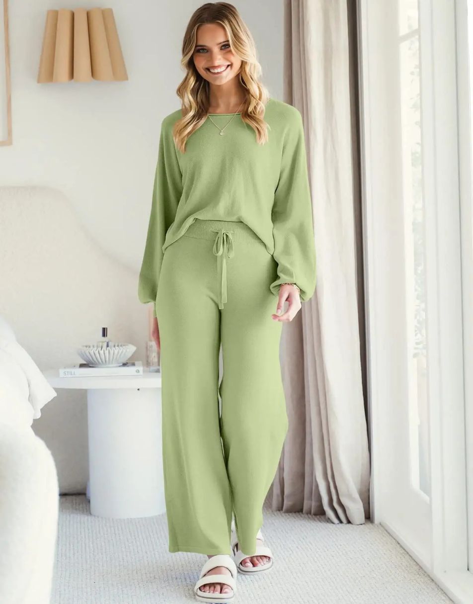 Anrabess Sweatsuit Crop Top with Wide Leg Pants  Sets