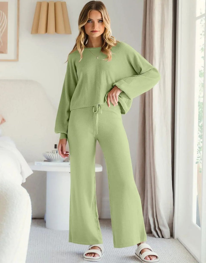 Anrabess Sweatsuit Crop Top with Wide Leg Pants  Sets