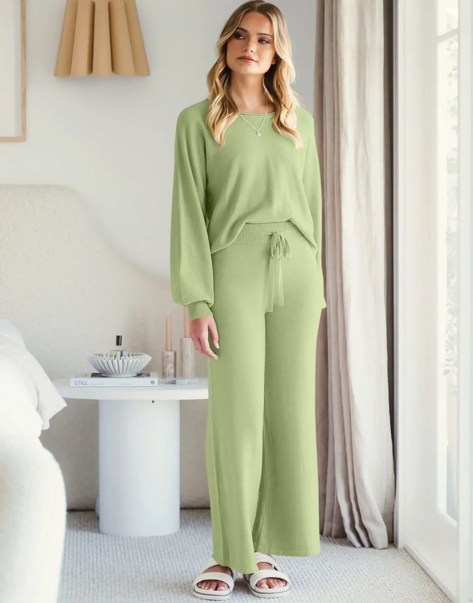 Anrabess Sweatsuit Crop Top with Wide Leg Pants  Sets