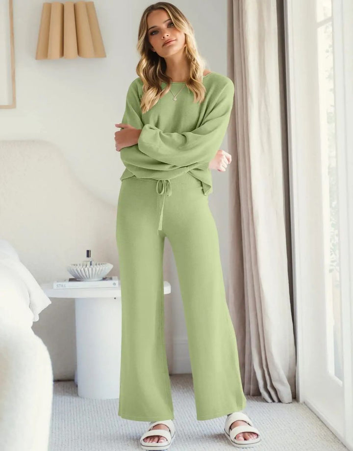 Anrabess Sweatsuit Crop Top with Wide Leg Pants  Sets