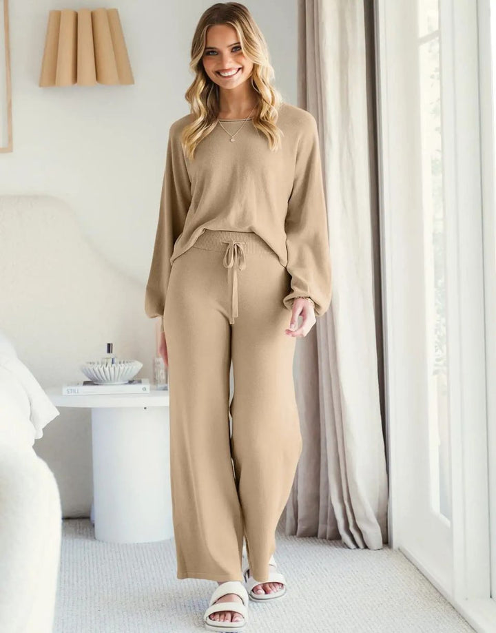 Anrabess Sweatsuit Crop Top with Wide Leg Pants  Sets