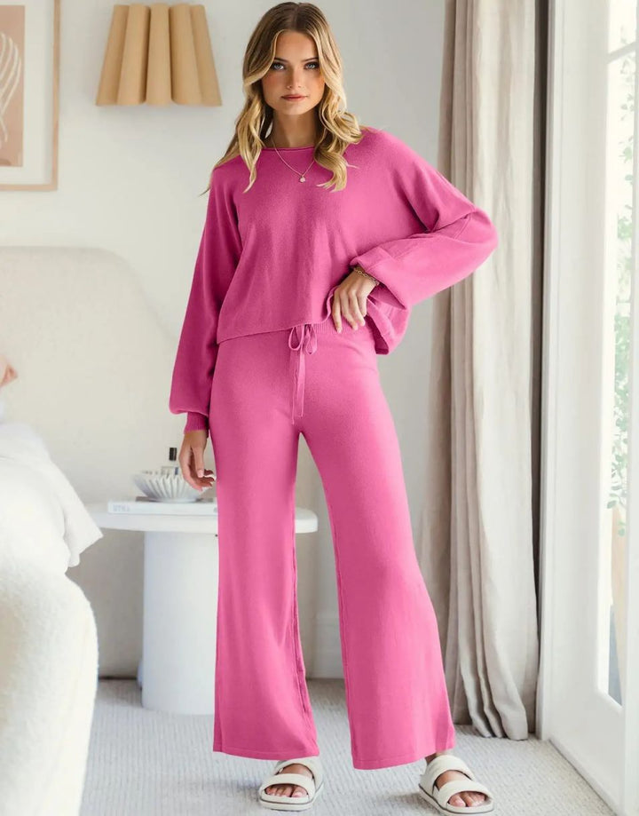 Anrabess Sweatsuit Crop Top with Wide Leg Pants  Sets