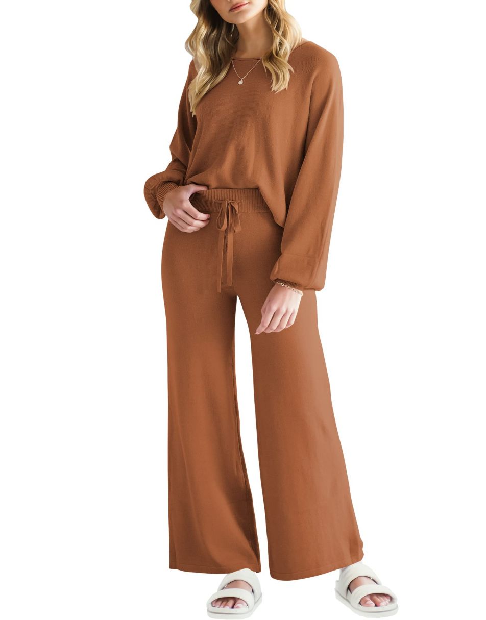 Anrabess Sweatsuit Crop Top with Wide Leg Pants  Sets