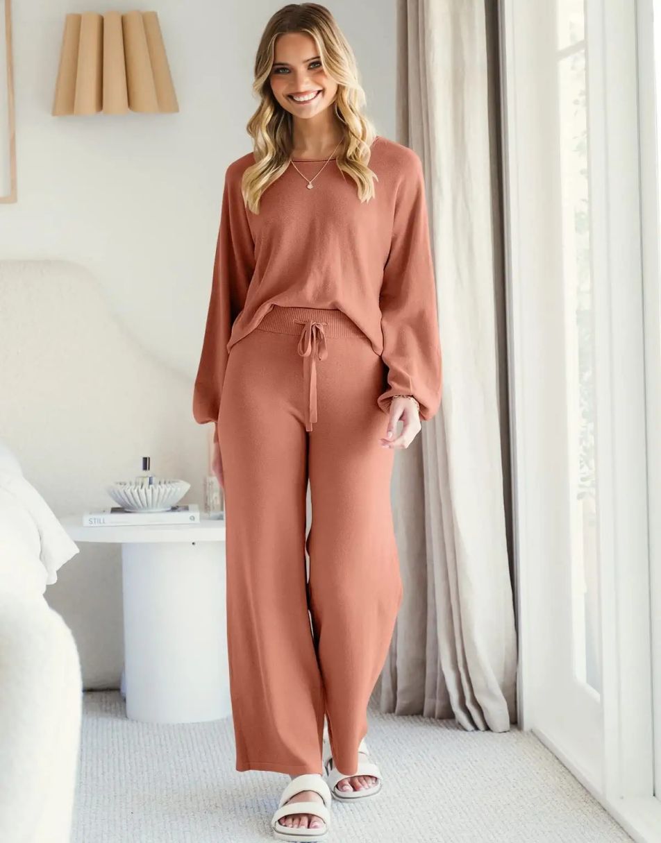 Anrabess Sweatsuit Crop Top with Wide Leg Pants  Sets