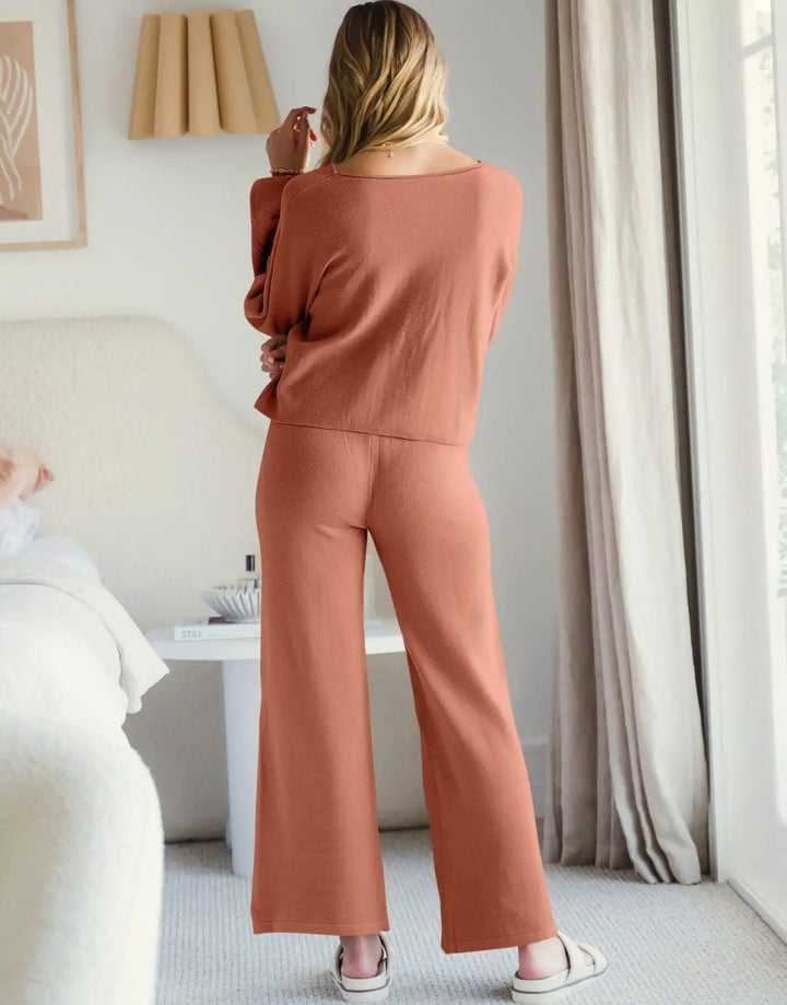 Anrabess Sweatsuit Crop Top with Wide Leg Pants  Sets