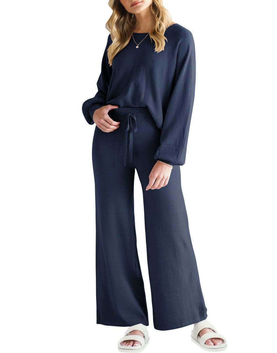 Anrabess Sweatsuit Crop Top with Wide Leg Pants  Sets