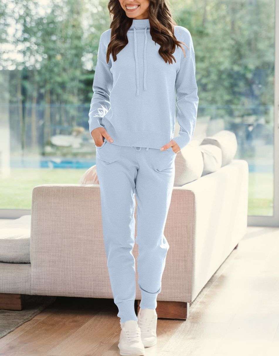 ANRABESS Women's Two Piece Outfits Long Sleeve Turtleneck Pullover Top & Drawstring Pants Sweatsuit Lounge Set