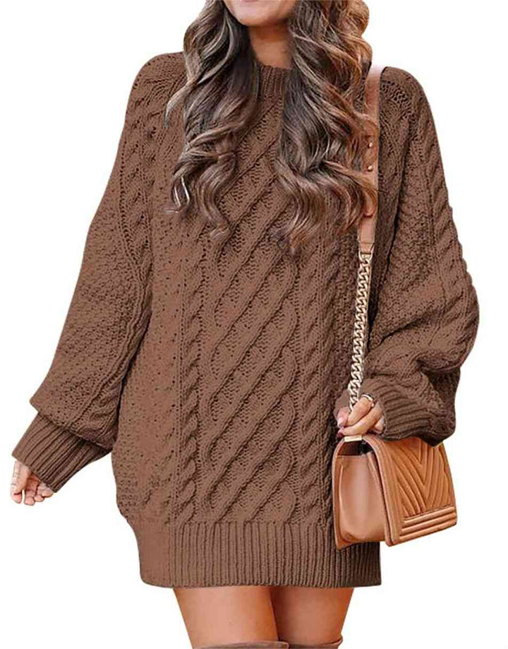 ANRABESS Women 2023 Fall Crewneck Long Sleeve Oversized Cable Knit Chunky Pullover Short Sweater Dresses