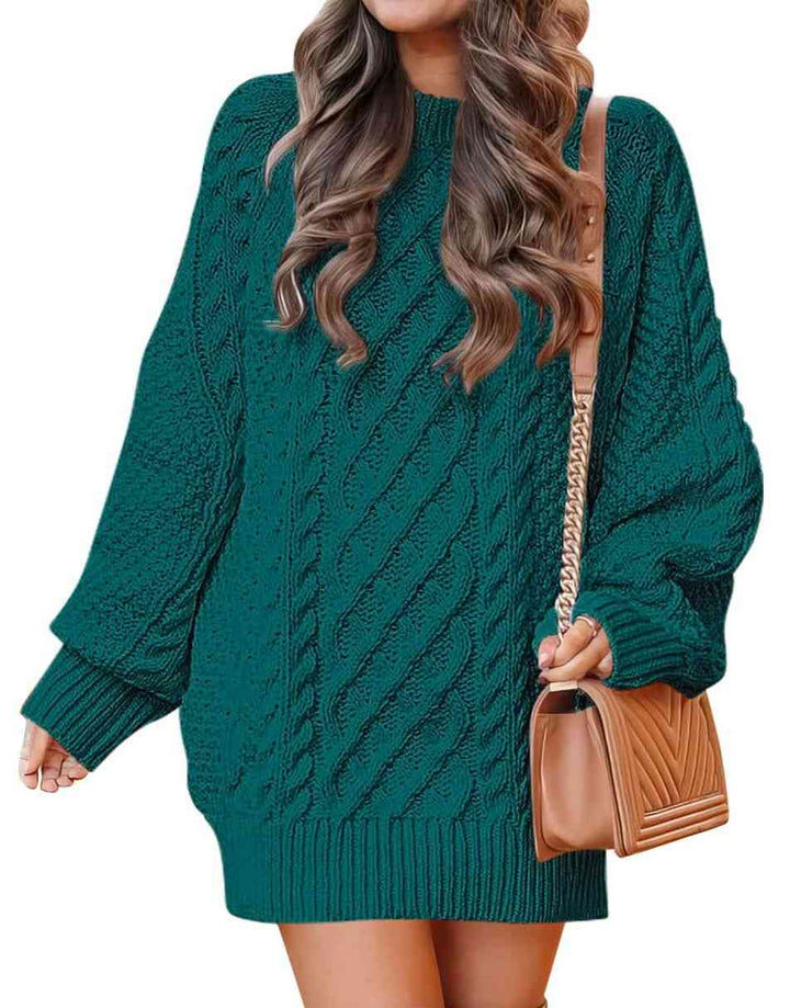 ANRABESS Women 2023 Fall Crewneck Long Sleeve Oversized Cable Knit Chunky Pullover Short Sweater Dresses