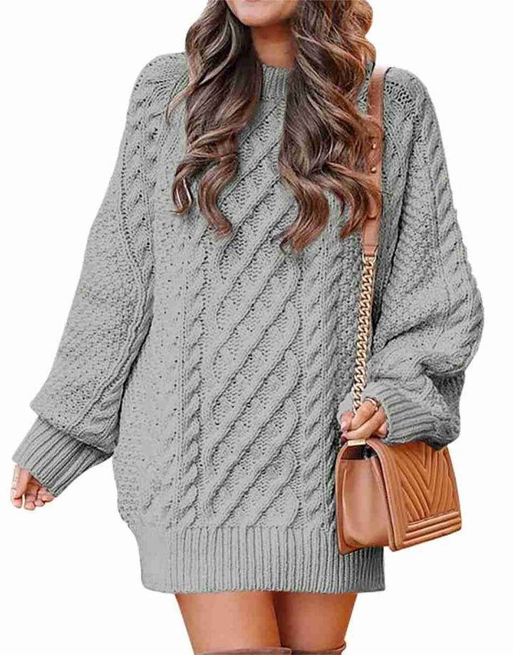 ANRABESS Women 2023 Fall Crewneck Long Sleeve Oversized Cable Knit Chunky Pullover Short Sweater Dresses