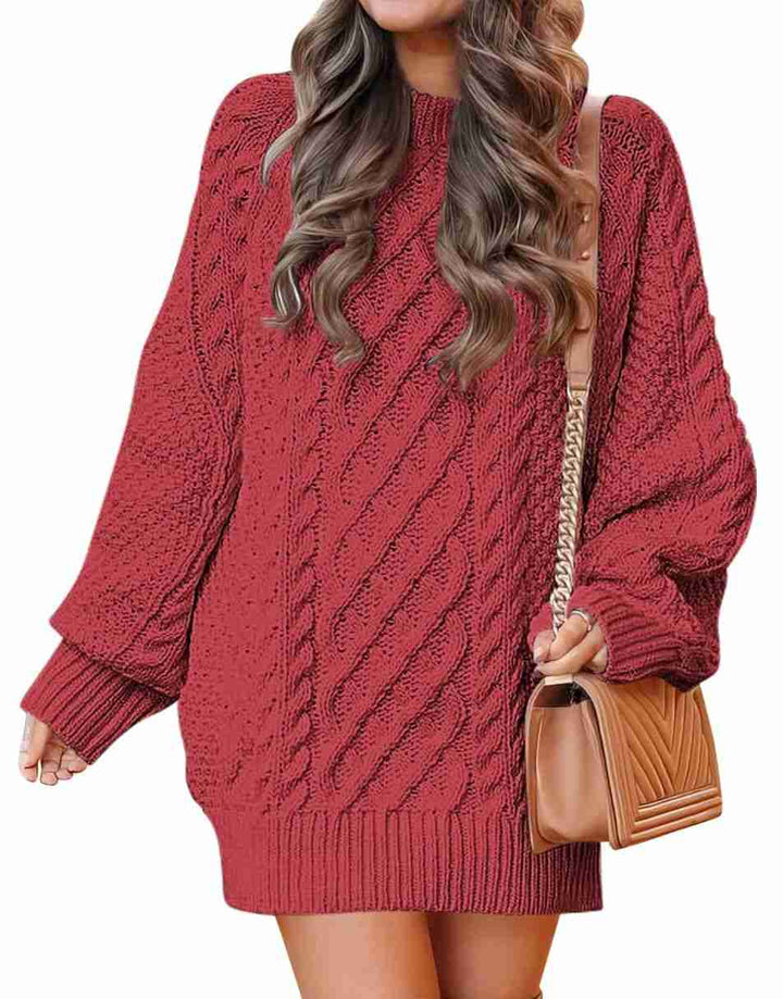 ANRABESS Women 2023 Fall Crewneck Long Sleeve Oversized Cable Knit Chunky Pullover Short Sweater Dresses