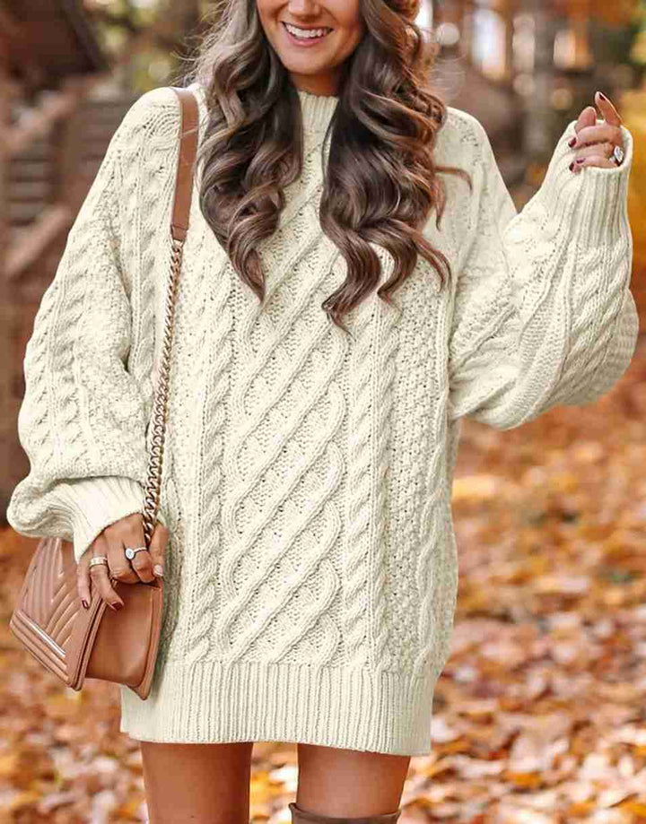 ANRABESS Women 2023 Fall Crewneck Long Sleeve Oversized Cable Knit Chunky Pullover Short Sweater Dresses