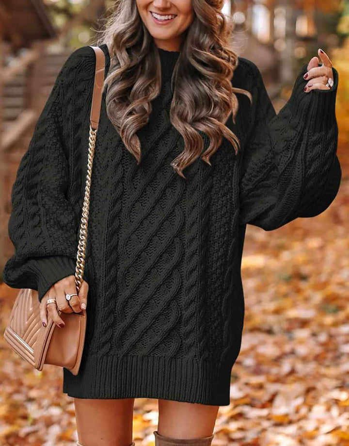 ANRABESS Women 2023 Fall Crewneck Long Sleeve Oversized Cable Knit Chunky Pullover Short Sweater Dresses