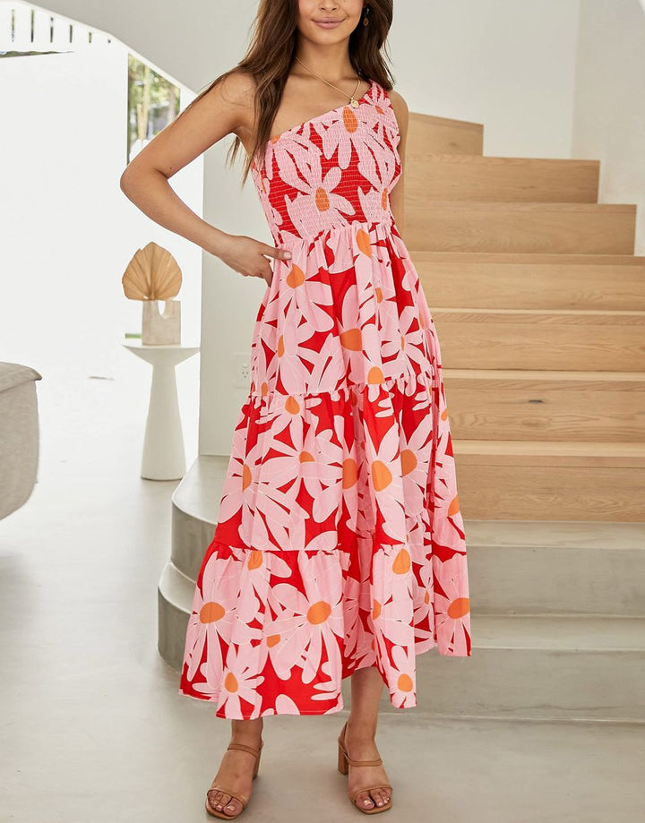 Boho Printed Sleeveless Smocked Tiered Maxi Dress Anrabess