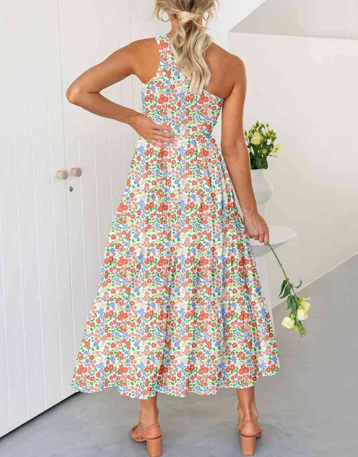 Boho Printed Sleeveless Smocked Tiered Maxi Dress Anrabess