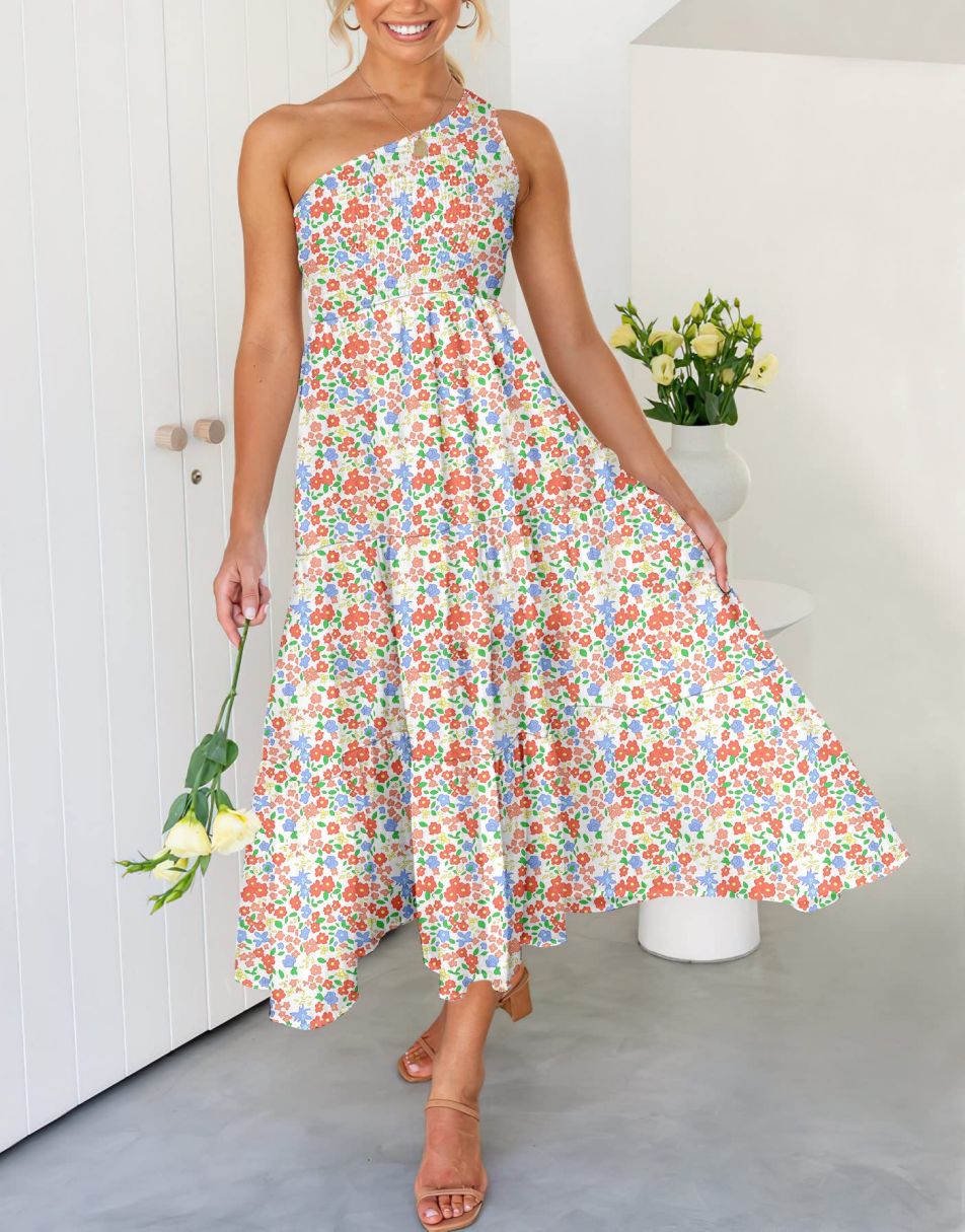 Boho Printed Sleeveless Smocked Tiered Maxi Dress Anrabess